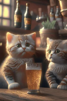 Cute CGI cats in a pub