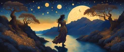 greek mythology, warrior women, in the style of Maxfield Parrish, Starry night, James R. Eads
