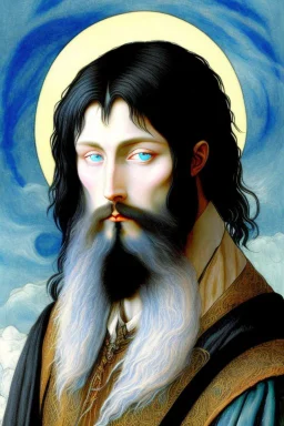 young black haired blue eyed wizard in the style of albrecht durer