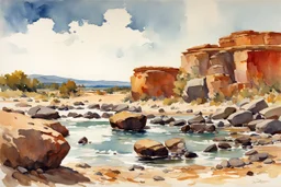 Sunny day, rocks, arid land, winslow homer watercolor paintings