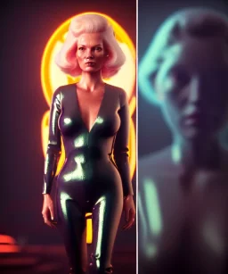 retro sci-fi portrait image from 1980, supermarket parking explosion, fire, scared people, blonde woman walking, sweet Kate moss face, tight latex suit, soft color, highly detailed, unreal engine 5, ray tracing, RTX, lumen lighting, ultra detail, volumetric lighting, 3d, finely drawn, high definition, high resolution.