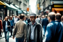 personas en la calle. Fotografía realizada con cámara Leica y objetivo de 35 mm. Fotografía realista y en color. Fondo desenfocado