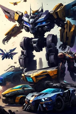 A mix of transformers and jets and cars and humanoid robots