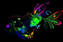 black light art neon colors cute sleeping fairy