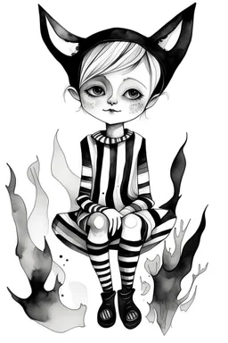 Watercolor black and white magic pixie with striped socks