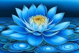 Draw a blue waterlily in sea