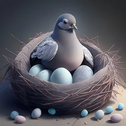 pigeon sitting on a nest with eggs, cute avatar