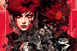 beautiful punk girl, hyper detailed, intricately detailed, illustration by <kilian eng> <Yoji Shinkawa>, darkred tones,