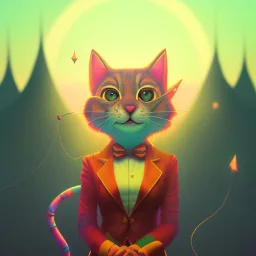 tabaxi, circus, female, fantasy, at dawn by atey ghailan, mystical colors, Golden hour, Lisa Frank fantasy