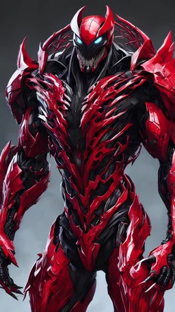 a venom in cybernetic armor, ultra detalhado, cor vermelho . ::n_ desenho, Imperfection, baixa qualidade, boneco, jogo, realistic, full body ,assinatura