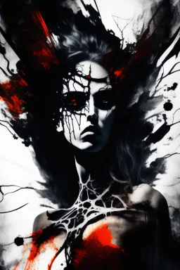 Explosive abstract image of a beautiful gothic girl, dramatic pose