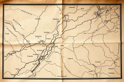 an old and weathered trail map that was printed in black and white, no words or text, with latitude and longitude lined