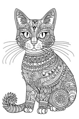 clean coloring book page of a cat, black and white --ar 2:3