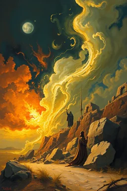 **“Flash-paintings amassed, struck by hairy gaze. Aye! Woe, behold! Oh, why reprimand? Our finest struggle ‘gainst fate’s stern hand; ’Tis work most noble, soaring and grand. Oh dreary, her fiery gaze grew somewhat hairy, And lo! The world did tremble ‘neath her stringed staring, Yet still the painted visions danced and tarried, Defying all, in bright-born light and winged daring.”**