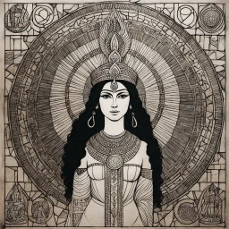 (Art by Brion Gysin) Inanna is the ancient Mesopotamian goddess of war, love, and sex. She is also associated with political power, divine law, sensuality, and procreation. Originally worshipped in Sumer, she was known by the Akkadians, Babylonians, and Assyrians as Ishtar. Her primary title is "the Queen of Heaven".