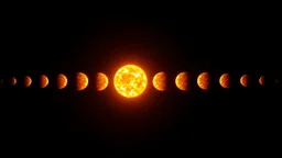 The sky is black. There are twenty suns that orbit the biggest one, each one made from a different rock.