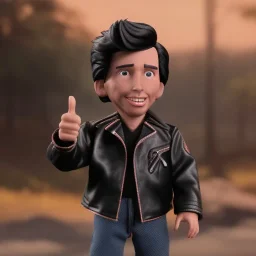 wide view young Fonz with black hair greaser figure doll 1991 (thumbs-up) (face) Forehead grin, fonzarelli, ((arnold's drive-in)) fonzie