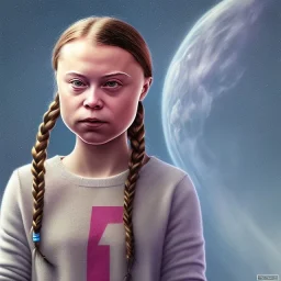 portrait of Greta Thunberg looking at the world