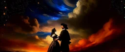 romantic night sky, rembrandt style