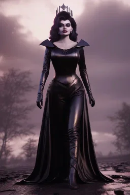 young sophia loren as evil queen in black leather, angry, stern look, volumetric lighting, particales,highly detailed,cinematic, deep colours,8