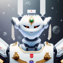 hyper realistic, beautiful smooth realistic Japanese oni robot, run on dark cosmos background, cat еye, extremely sharp detail, finely tuned detail, ultra high definition, 8 k, unreal engine 5, ultra sharp focus, accurate sword wings, positive smile, lot of details, fit within portrait, Ambiance winter, perfect composition, perfect hair,