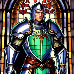 male knight with stained glass armor 90's tcg art fantasy