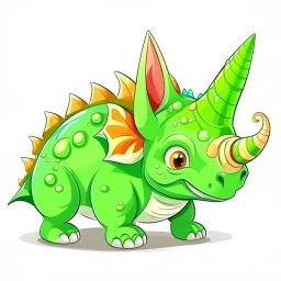 Cartoon illustration for children: Greeb Triceratops with one broken horn