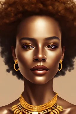perfektes lächeln einer wunderschönen afro-amerikanischen Frau mit gelocktem braunem haar grosse oberweite portrait hyperrealistisch cinematic perfekter winkel goldkettchen sonnenbrille