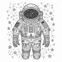 Coloring book, Spaceman, stars,clear,no background.