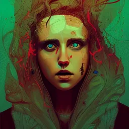 singer Danish MØ face, Camera., concept art, hyper detailed, asaf hanuka, dan mumford, kilian eng, post-apocalyptic, oil on canvas