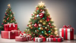 Hyper Realistic Beautiful Decorated Christmas Tree With Gifts.