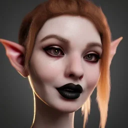 red skin female elf, elf portrait, portrair, elf head, elf face, big eyes, smile, black lipstick and black eyliner, fantasy, happy, 8k resolution, high-quality, fine-detail, fantasy, incredibly detailed, ultra high resolution, 8k, complex 3d render, cinema 4d