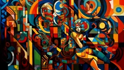 a cubist painting, inspired by Hans Baluschek, digital visionary art, by jim bush and ed repka, maximalist magazine collage art, cinematic. art deco, 1920s gaudy color, abstract horror, centralized