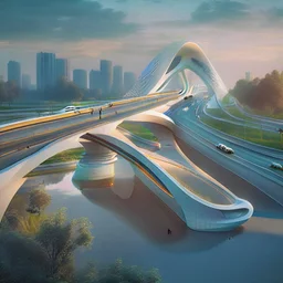 Puente para personas sobre una autopista estilo Zaha Hadid