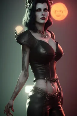 Amy Dumas as evil queen in black leather, leather, busty, cleavage, angry, rage, stern look. character design by cory loftis, fenghua zhong, ryohei hase, ismail inceoglu and ruan jia. unreal engine 5, artistic lighting, highly detailed, photorealistic, fantasy