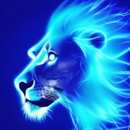 A beautiful portrait of a cyborg lion blue neon color scheme, high key lighting, volumetric light high details psychedelic background