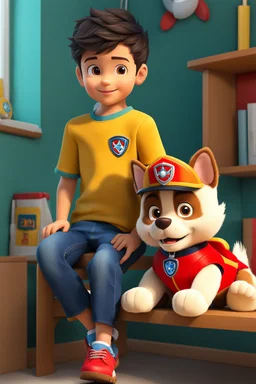 a young boy sitting on a shelf holding a teddy bear, inspired by Ayshia Taşkın, paw patrol, viral photo, medical background, inspired by Farel Dalrymple, press release, 5 years old, bian luan, video, brainwashing, shirt, h 6 4 0, description, uncropped, game maker, baki