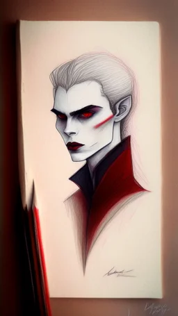 vampire drawing with colored pencils, minimalistic style, natural colors