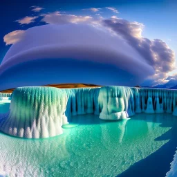 Pamukkale, Turkey, Iceland,aerial view,cloudy,extremely detailed digital painting, high resolution,8k, realistic, beautiful, volumetric lighting, mystical colors ,perfectly centered image, perfect composition, rim light, beautiful lighting,masterpiece, stunning scene, raytracing, anatomically correct, in the style Van Gogh and robert e howard and Ken Kelley and Ohrai Noriyoshi and Simon Bisley and tomzj1.