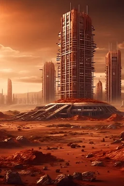 Nuclear holocaust on Mars modern city future buildings and towers