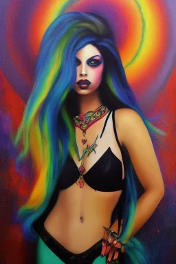 Full body portrait, painting, medium shot lady HippieGoth