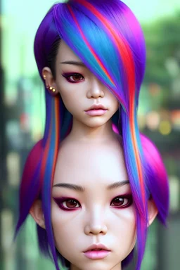 asian cool stylish, little kim lookalike, with piercings,rainbow hair, androgynous look, epic colour treatment, cinematic colour treatment, meticulously intricate perfectly symmetrical extremely detailed, pixiv daily ranking, pixiv, extreme depth of field, artstation, spectacular details, volumetric lighting, masterpiece, cinematic, Hollywood production, 8k resolution, high definition, max octane render, vivid colors, max resolution, max perfectionism, realistic composition, professional photo