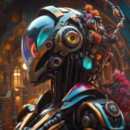 Beautiful anthropomorphic robot colorful art conceptual, amazing artwork, hyper detailed, ultra maximalist quality, 12k
