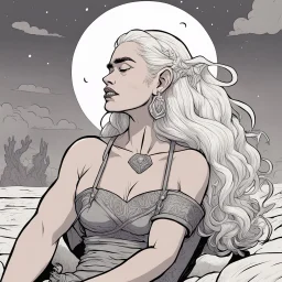 [mexican comics Head Lopper style by Andrew MacLean] Daenerys Targaryen snoring barefoot