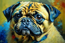 Portrait of a pug in style of Chris Forsey