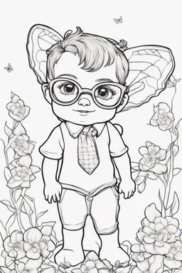 Outline art for cute coloring pages with butterfly with glasses, full body, white background, sketch style, only use outline, clean line art, no shadows and clear and well outlined.