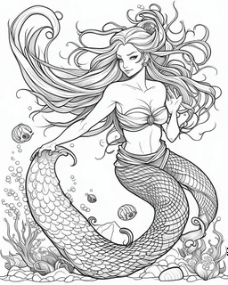 A real simple l mermaid, coloring image,