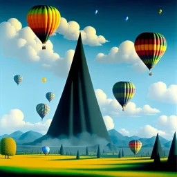 The Mouse and the Grim Reaper on balloon world, discussing the future of the universe, art by Magritte and Pixar