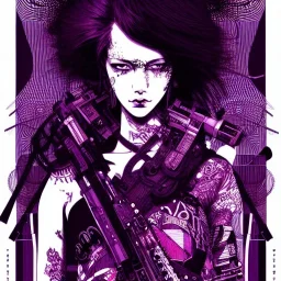 beautiful punk girl, hyper detailed, hyperdetailed, intricately detailed, illustration by <kilian eng> <Yoji Shinkawa>, purple tones,