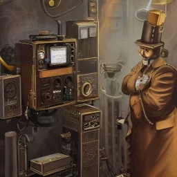 animateur poste radio steampunk, 4k, high details